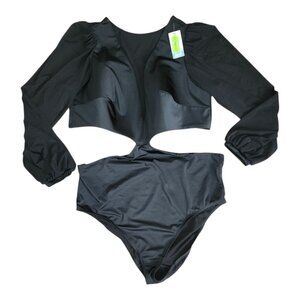 Swim by Cacique Swimsuit Womens Plus Size 24 Solid Black Cutout Beach One Piece